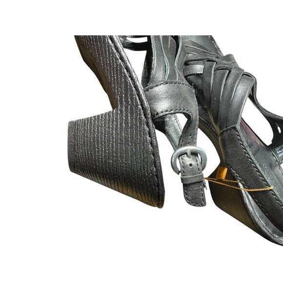 Born Womens MCarrine Black Leather‎ Wedge Sandals NWB - Picture 7 of 10